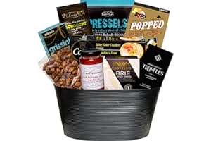 Gourmet Gift Basket – Artisan Crackers, Brie, Truffles & Savoury Treats in Black Tin | Great Holiday, Thank You & Corporate G