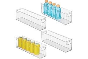 mDesign Plastic Kitchen Organizer - Storage Holder Bin with Handles for Pantry, Cupboard, Cabinet, Fridge/Freezer, Shelves, and Counter - Holds Canned Food, Snacks - Ligne Collection - 4 Pack - Clear