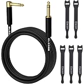 Elecan 1/4 Inch TRS Instrument Cable 50 Ft- Right Angle to Straight 6.35mm Male Jack Stereo Audio Interconnect Cord- Gold Plated- 90 Degree 6.35 mm Balanced Line for Electric Guitar Bass+ 5 Ties