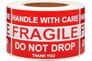 SJPACK Large Fragile Stickers 4'' x 6'' Eye-catching Fragile - Handle with Care - Do Not Drop - Thank You Shipping Labels(500 Labels/Roll) (1 Roll)