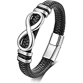 Veshon Men's Leather Infinity Bracelet Stainless Steel Number 8 Wristband Cuff Bangle Bracelets Gifts for Men, 8.3 & 9.1 inches