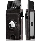 iwantit Slim Airtag Wallet for Men: Compatible with Apple Air tag (1st & 2nd Generation), Front Pocket Smart Pop Up Credit Card Holder with AirTag Holder ID Window, RFID Blocking(Vintage Brown)