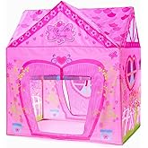 Play 10 Kids Princess Castle Tent for 2-3 Kids Indoor/Outdoor Playhouse for Toddlers Polyvinyl Chloride PVC 1 pcs Foldable Kids Play Tent Casita House - Pink Flower House 37x28x40 in