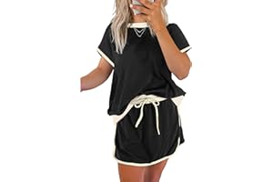 SELINK Lounge Sets for Women 2 Piece Skirt Colorblock Drop Shoulder T Shirt and Skort Set Summer Tracksuits