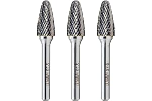 LU&MN SF-5 Tungsten Carbide Burr Tree Shape Radius End Double Cut Rotary Burr File (1/2” Cutter Dia X 1”Cutter Length) with 1/4'' Shank, 3PCS