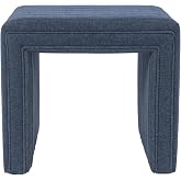 HomePop 19" Modern Channel Tufted Ottoman - Blue Woven Fabric