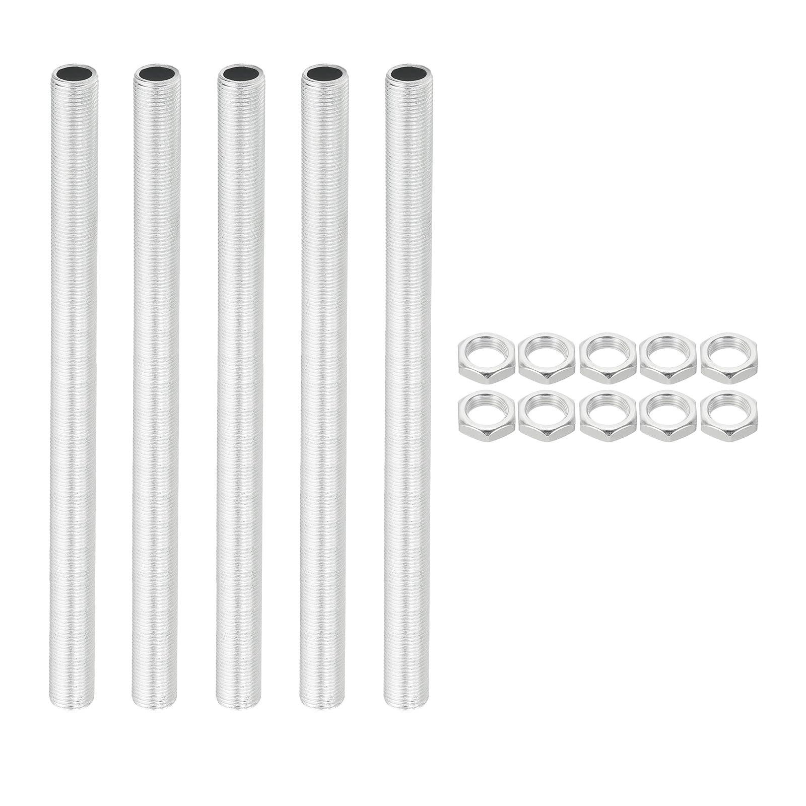 PATIKIL M12 Thread 210mm/8.3" Lamp Pipe Kit with Lock Nuts, 5 Set All Thread Rods Fasteners Hardware for Chandelier Ceiling Light DIY, Zinc Plating — image 1