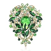 YOQUCOL Vintage Austrian Crystal Rhinestone Leaf Shape Big Large Brooch Pin For Women Golden Tone