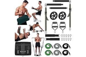 WELUVFIT Multifunctional Portable Pilates Bar Kit with Resistance Bands, Home Gym Equipment with Handles - Stackable Pilates Flexbands Supports Full-Body Workouts for Yoga