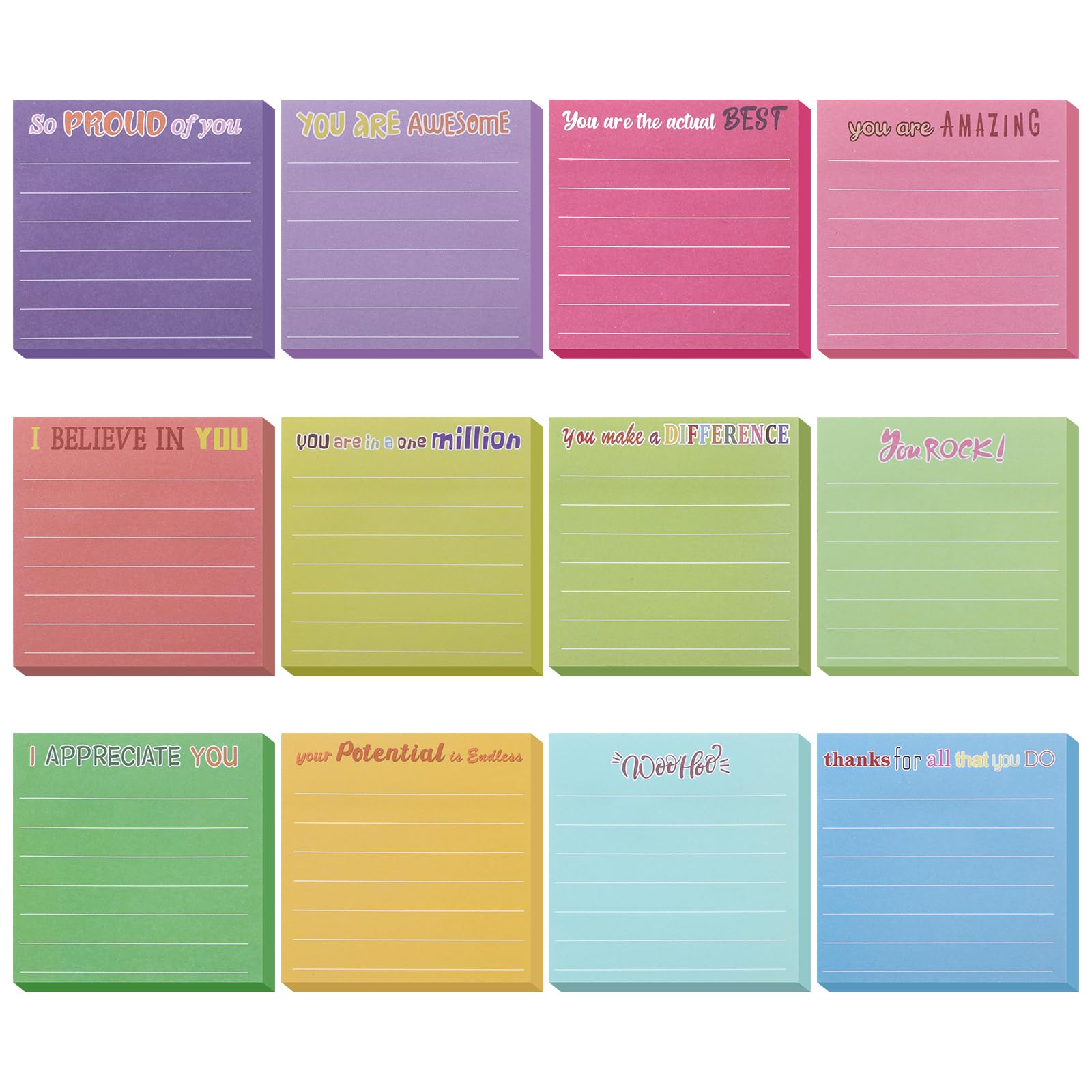 Dimeho 360Pcs Inspirational Sticky Notes with Lines, Motivational Funny Notepads for Reminder Cute Appreciation Sticky Note Gifts for Coworkers Teacher Studying Work Office Supplies, 3 x 3 Inch