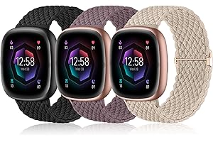 Ouwegaga Compatible with Fitbit Sense 2/Fitbit Sense/Fitbit Versa 3/Fitbit Versa 4 Bands for Woman Men, Soft Stretchy Nylon Braided Sport Wristbands for Fitbit Versa 4/Versa 3/Sense 2/Sense Smartwatch