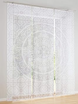 heine home 3er Set Schiebevorhang Digitaldruck inklusive Klettband weiß/Taupe, Größe:175/60 cm