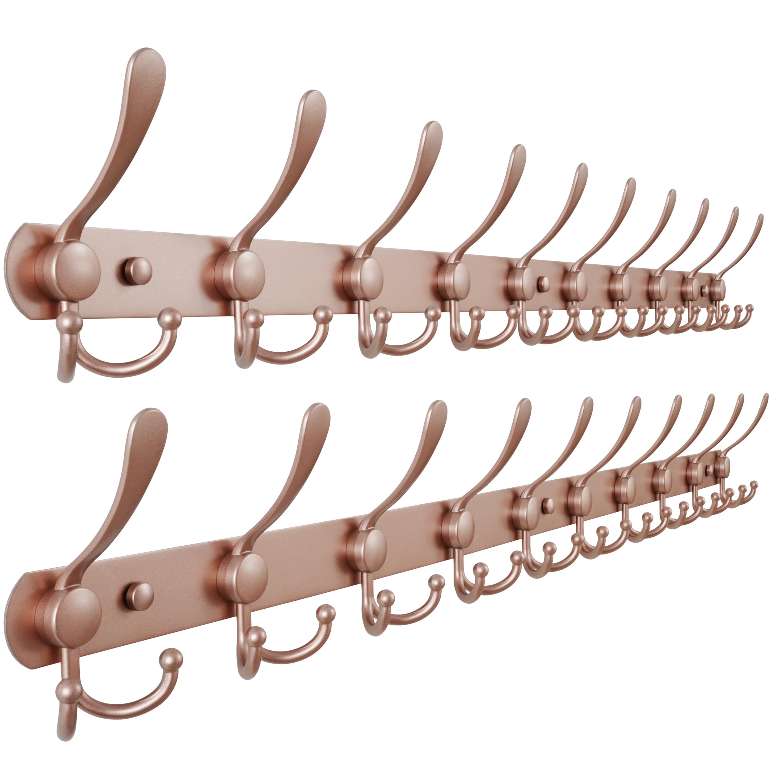 Dseap Coat Rack Wall Mount - 38” Long 10-Tri-Hooks Heavy Duty Coat Hanger Rail Wall Hooks for Hanging Coats Hats Clothing Clothes Purse Mudroom Entryway, Rose Gold, Pack of 2 Image