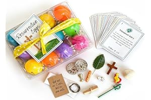 Resurrection Eggs Set with Story Cards,12 Colorful Easter Eggs with Bible Symbols & Scripture Cards,Christian Easter Week Sto