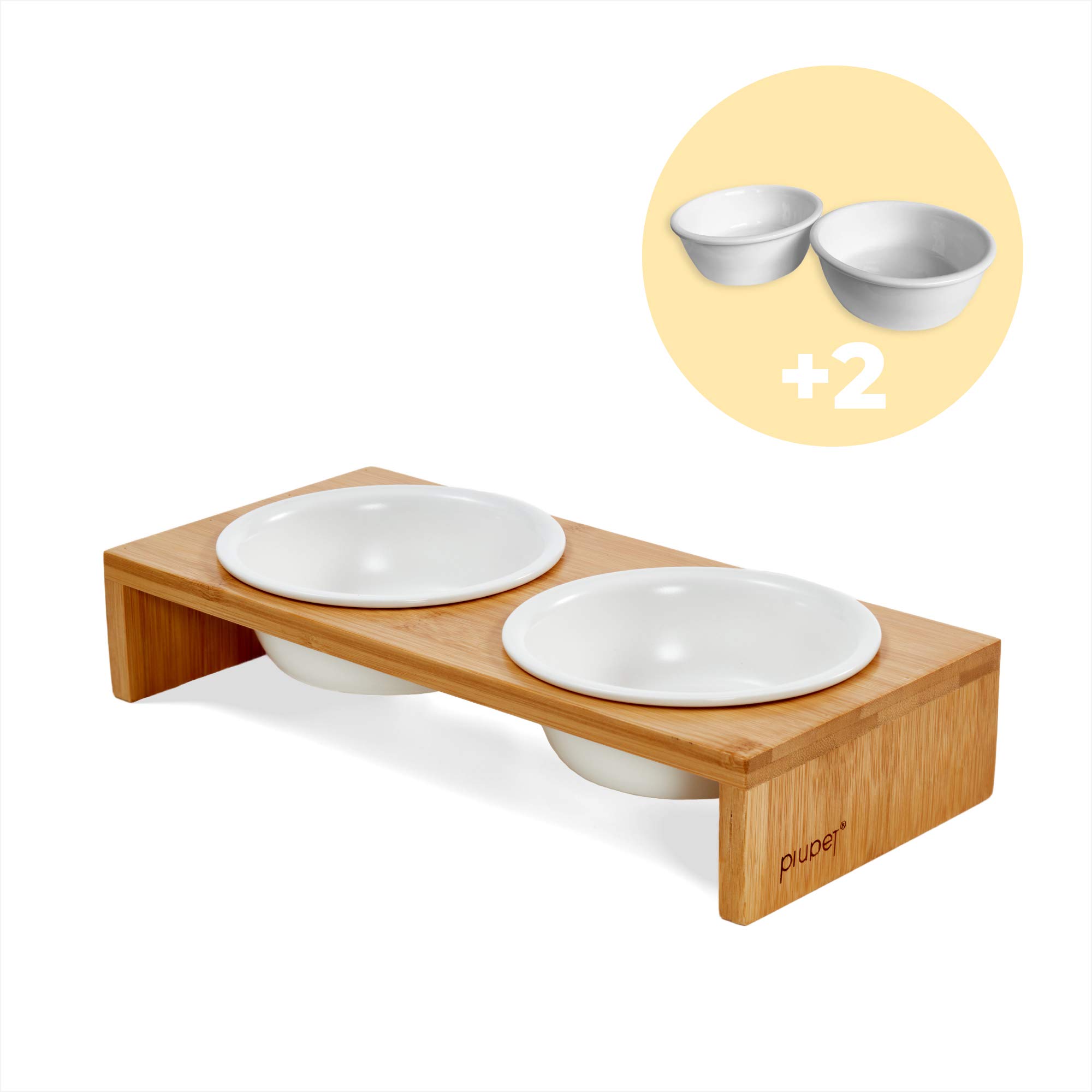 PiuPet® Cat Feeding Set - 250ml Rack with 2 Bowls + 2 Spare Bowls for Cats & Small Dogs