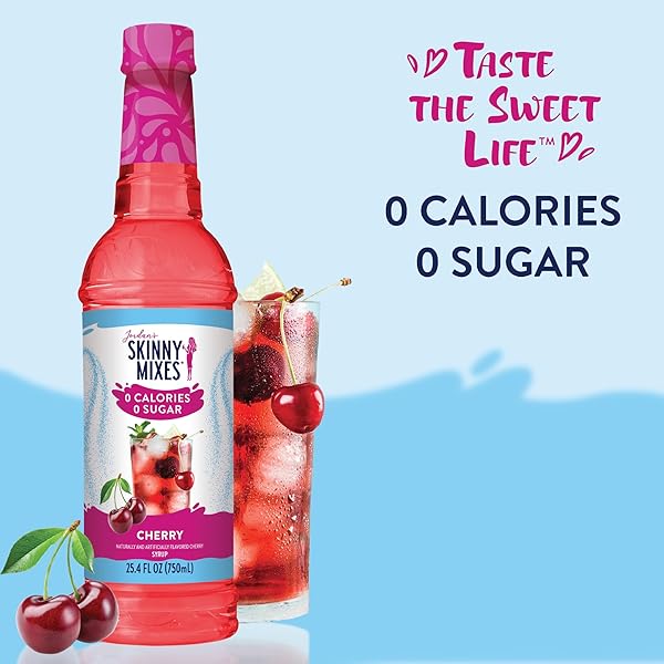 JORDAN’S SKINNY MIXES SUGAR FREE SYRUP, CHERRY FLAVOR, FRUIT FLAVORED WATER ENHANCER, DRINK MIX FOR ICED TEA, LEMONADE, DRINKS, LOW CALORIE WATER FLAVORING, DAIRY & GLUTEN FREE, KOSHER, 25.4 FL OZ