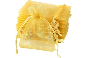 Naler 120pcs Organza Bags Organza Wedding Favor Jewellery Pouches Candy Gift Drawstring Bag Wrap, Gold, 2.5'' x 3.5''