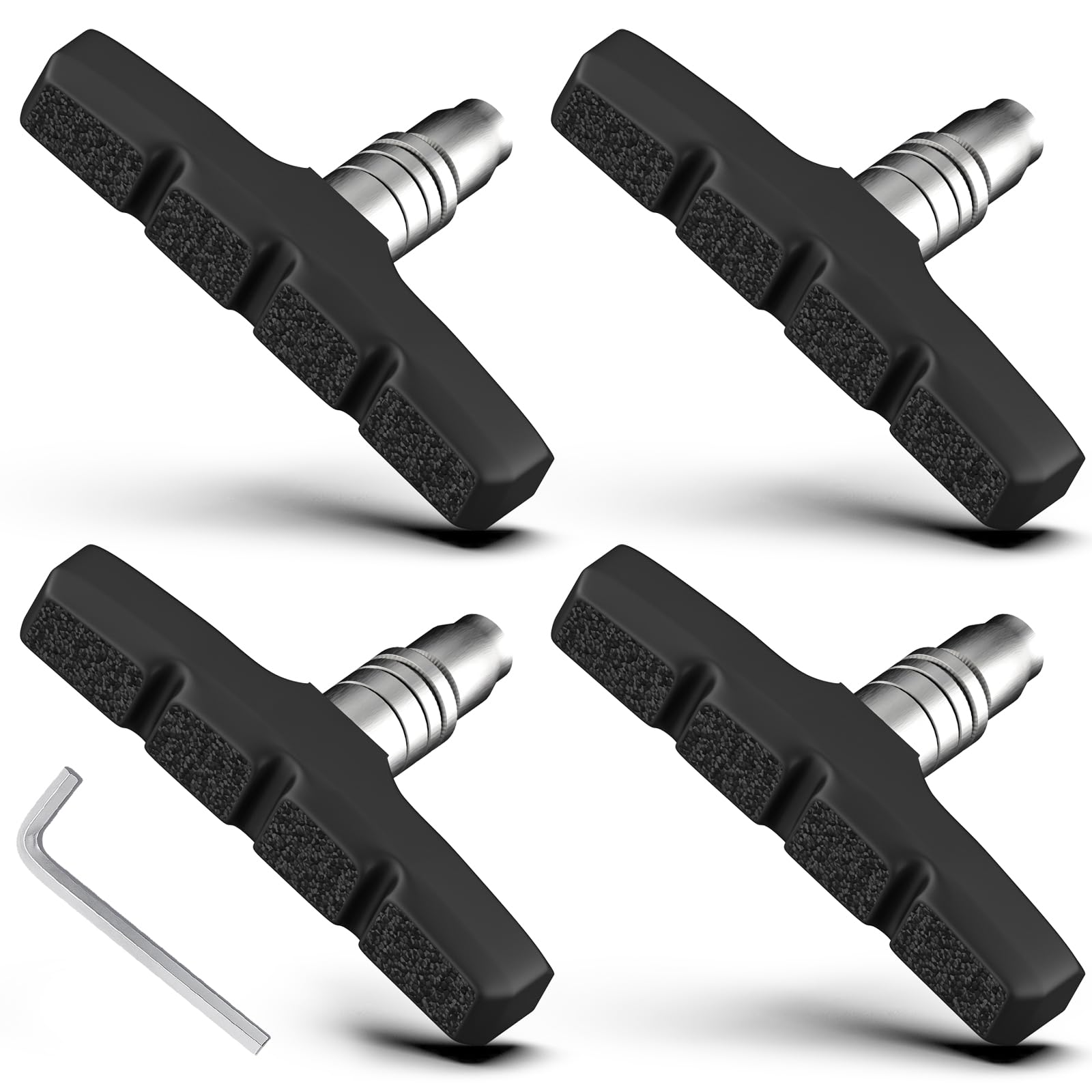 Photo 1 of FJCTER Bike Brake Pads, 70mm Universal V Brake Pads, 4PCS Mountain Bike Brake Pads Set with Allen Wrench, Compatible with Cruiser Road BMX Hybrid Folding Bikes, Bicycle Brakes Replacement