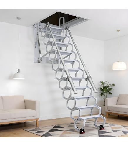 Wall-Mounted Retractable Attic Ladder – Steel Telescoping Stairs With 661 Lbs Capacity, 8 Steps (80.7") For Indoor/Outdoor Use
