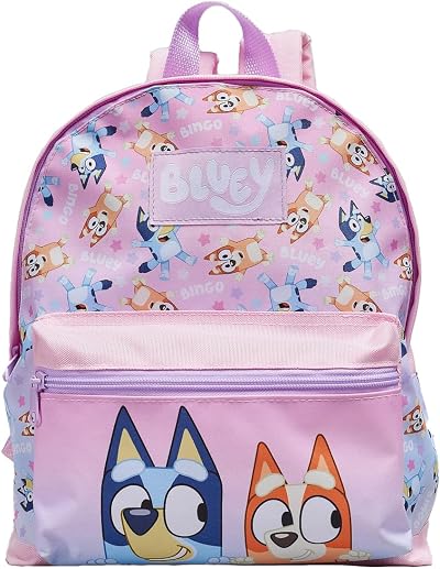 Bluey Backpack Girls Kids School Bag Soft Pink Front Pocket Nursery Rucksack