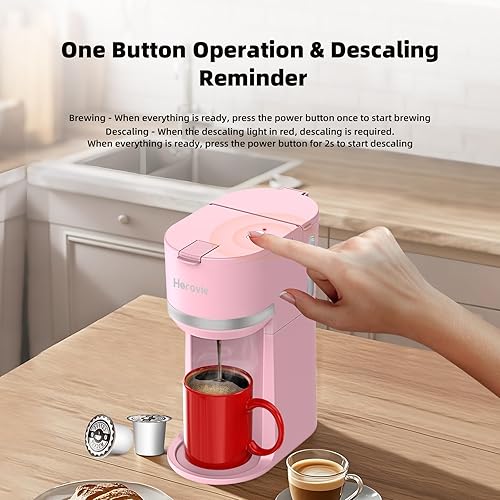 Horavie Mini Single Serve Coffee Maker for K Cup and Ground Coffee, Fast  Brew One Cup Coffee Machine with Desc