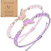 Nogeqi 2 Pcs Best Friend Bracelet, Adjustable Strand Bff Bracelets, Butterfly Matching Bracelets for Couples,Handmade Charm Friendship Bracelet Jewelry Gifts for Women Couples Bestie(Pink Purple)