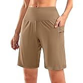 G Gradual Women's High Waisted 9" Bermuda Shorts with Zipper Pockets Athletic Workout Long Shorts for Women Knee Length