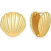 Gold Shell Huggie Earrings for Women 14K Gold Plated Hypoallergenic Small Hoop Earrings