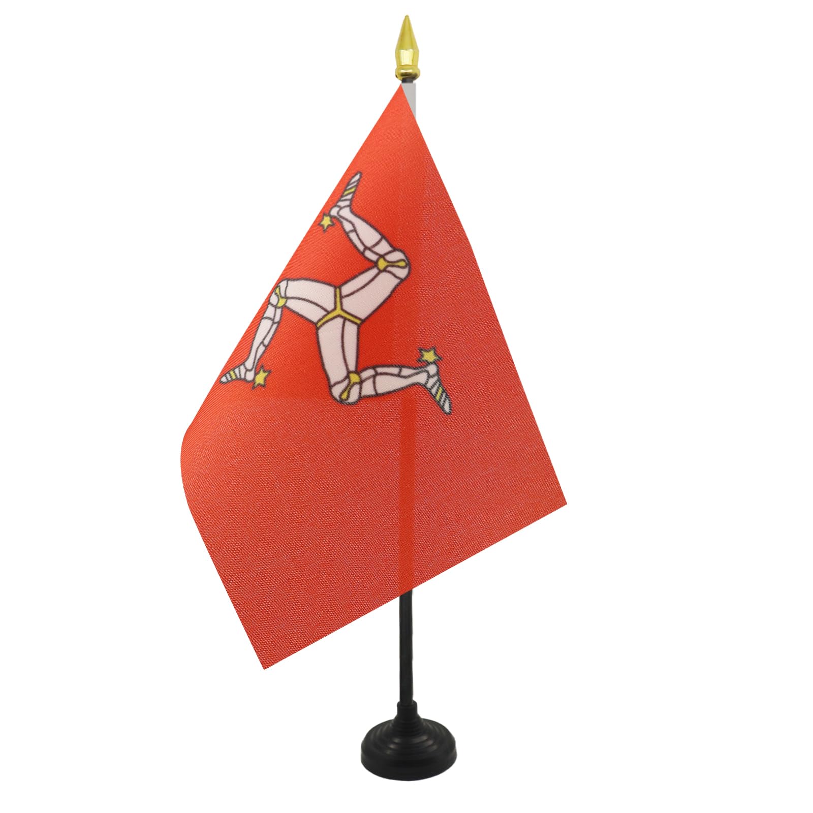 AZ FLAG - Isle of Man Table Flag 4'' x 6'' - Manx Mini Desk Flag 100% Polyester 15 x 10 cm - Office Mini Banner with 10'' Pole - Golden Spear