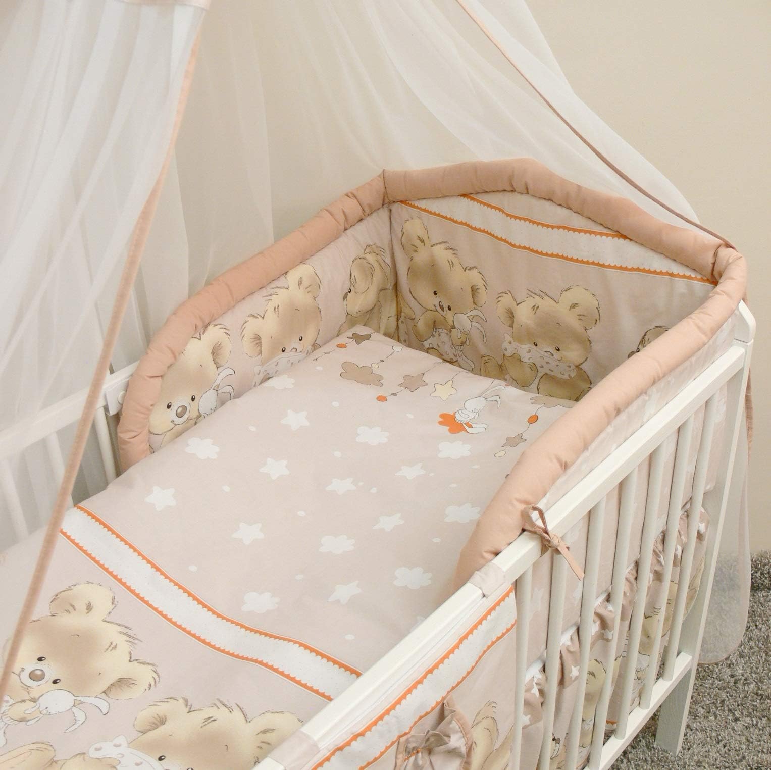 5 Piece Nursery Baby Bedding Set with Quilt and Padded Bumper fits 140x70 cm Cot Bed (24)