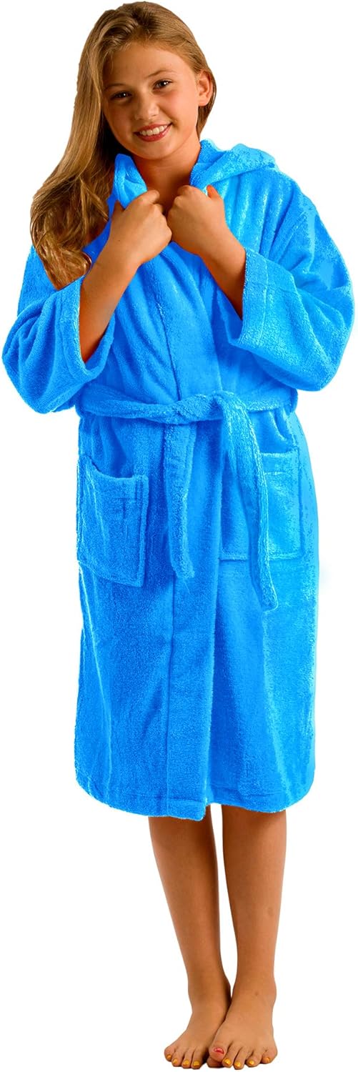 BY LORA Plush Terry Cotton Hooded Robe Bathrobe, X-Large, Aqua: Home & Kitchen