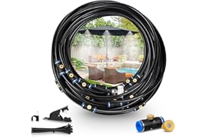 GEJRIO Mister System for Outside Patio，Outdoor Mister with 72FT Misting Hose，Patio Misters for Cooling with 26 Brass Mist Nozzles & an Adapter (3/4")，Misting Cooling System for Garden and Porch