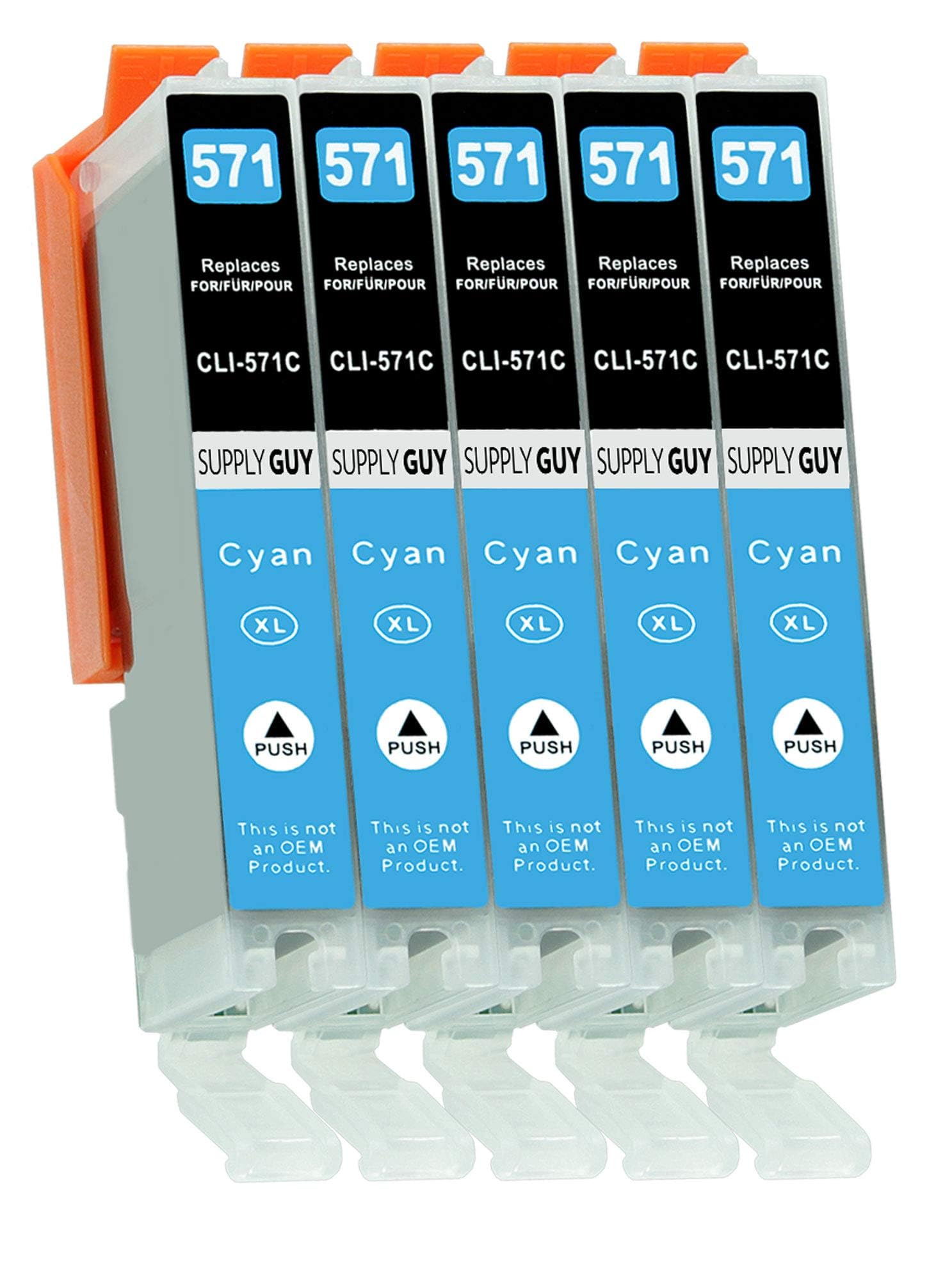 Supply Guy 5 Ink cartridges with chip compatible with Canon CLI-571 Cyan for Canon Pixma MG5750 MG5751 MG6850 MG7750 TS5050 TS5055 TS6050 TS8050 TS9050 TS9055 and more (see product page)