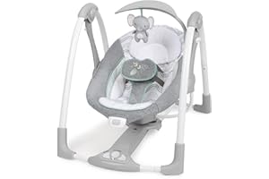 Ingenuity ConvertMe 2-in-1 Compact Portable Automatic Baby Swing & Infant Seat, Battery-Saving Vibrations, Nature Sounds, 0-9 Months 6-20 lbs (Swell)