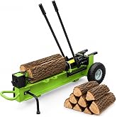 HKTE 10 Ton Portable Hydraulic Log Splitter with Wheels for Firewood | Heavy-Duty Steel Frame; Dual-Handle Operation; Built-In Wheels; No Electricity Required; For Fireplaces and Outdoor Use