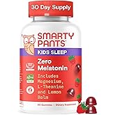 SmartyPants Kids Sleep Gummies Supplement Zero Melatonin: L Theanine, Lemon Balm & Magnesium, Sleep Aid, Strawberry Flavor, 60 Count