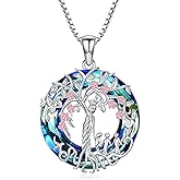 MEIDERBO Tree of Life Necklace 925 Sterling Silver Sister Necklace Mother and 1 to 3 Sons or Daughters Pendant Family Tree Crystal Jewelry Gifts for Women Mother Grandma Birthday Christmas