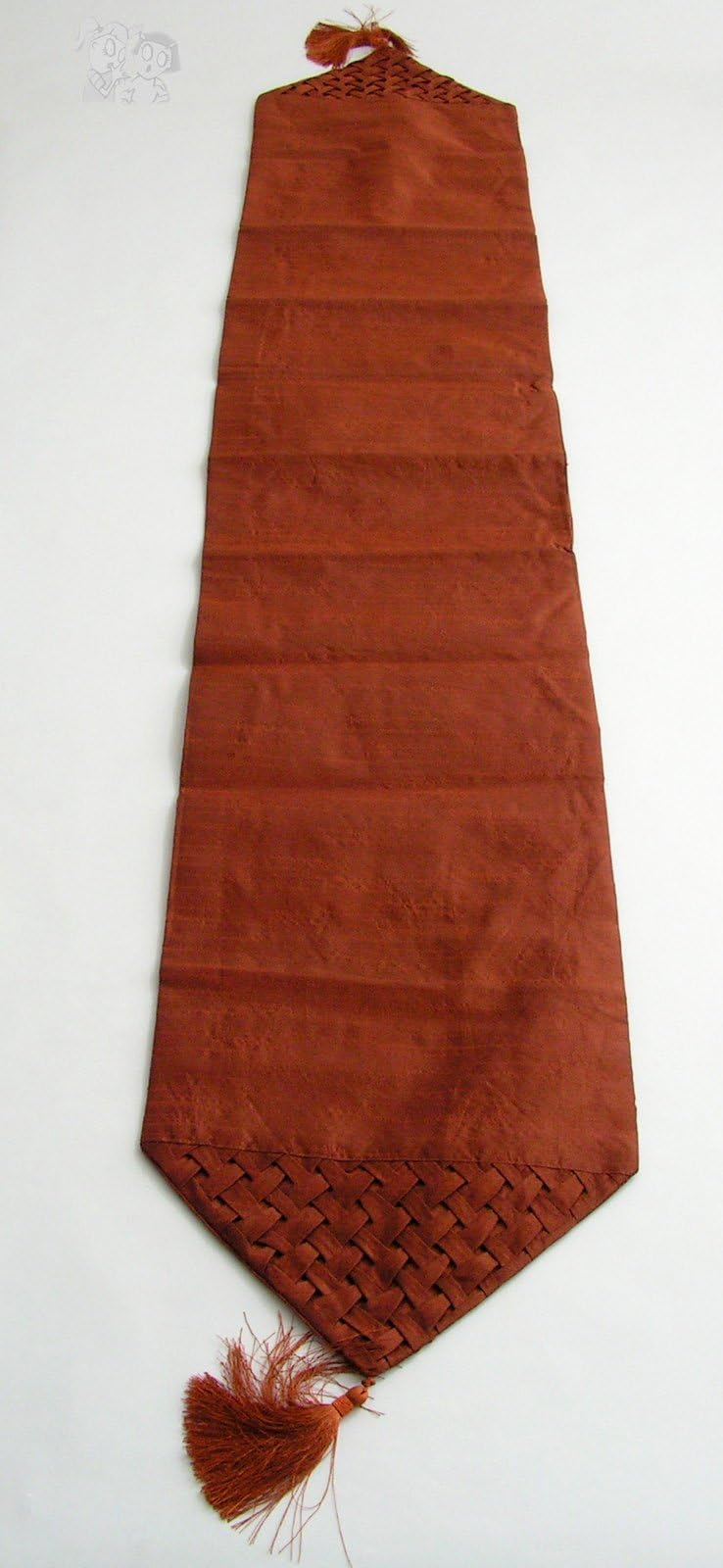 Table Runner, Rust Color Basket Weave w/Tassels 13x72 inches