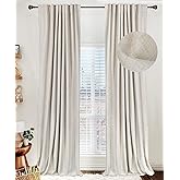 100% Blackout Shield Linen Blackout Curtains for Bedroom 84 Inches Long, Back Tab/Rod Pocket Living Room Drapes, Thermal Insulated Blackout Curtains 2 Panels Set, 50" W x 84" L, Cream