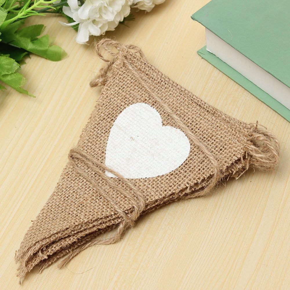 JTWEB 3M Vintage Hessian Bunting Burlap Banner White Love Heart for Wedding Party Birthday Decor (Hessian) - Image 3