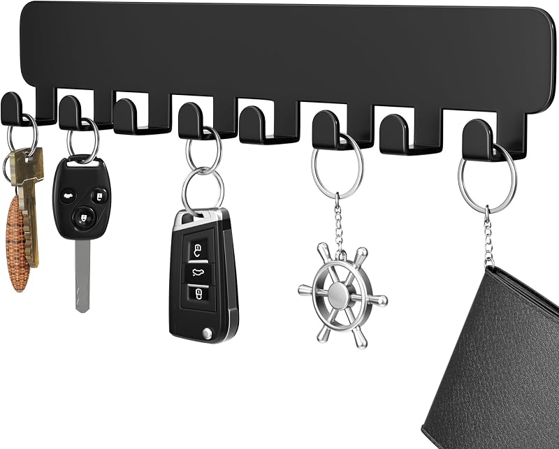 pickpiff Key Holder Wall Mount 8 Hooks Adhesive No Drill Black