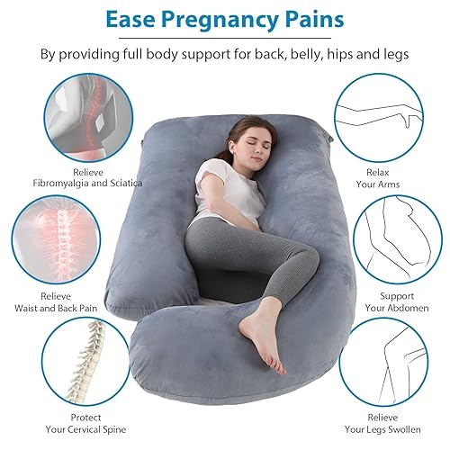 Pregnancy Pillow J-Shaped Full Body Pillow, 59 inch with Velvet