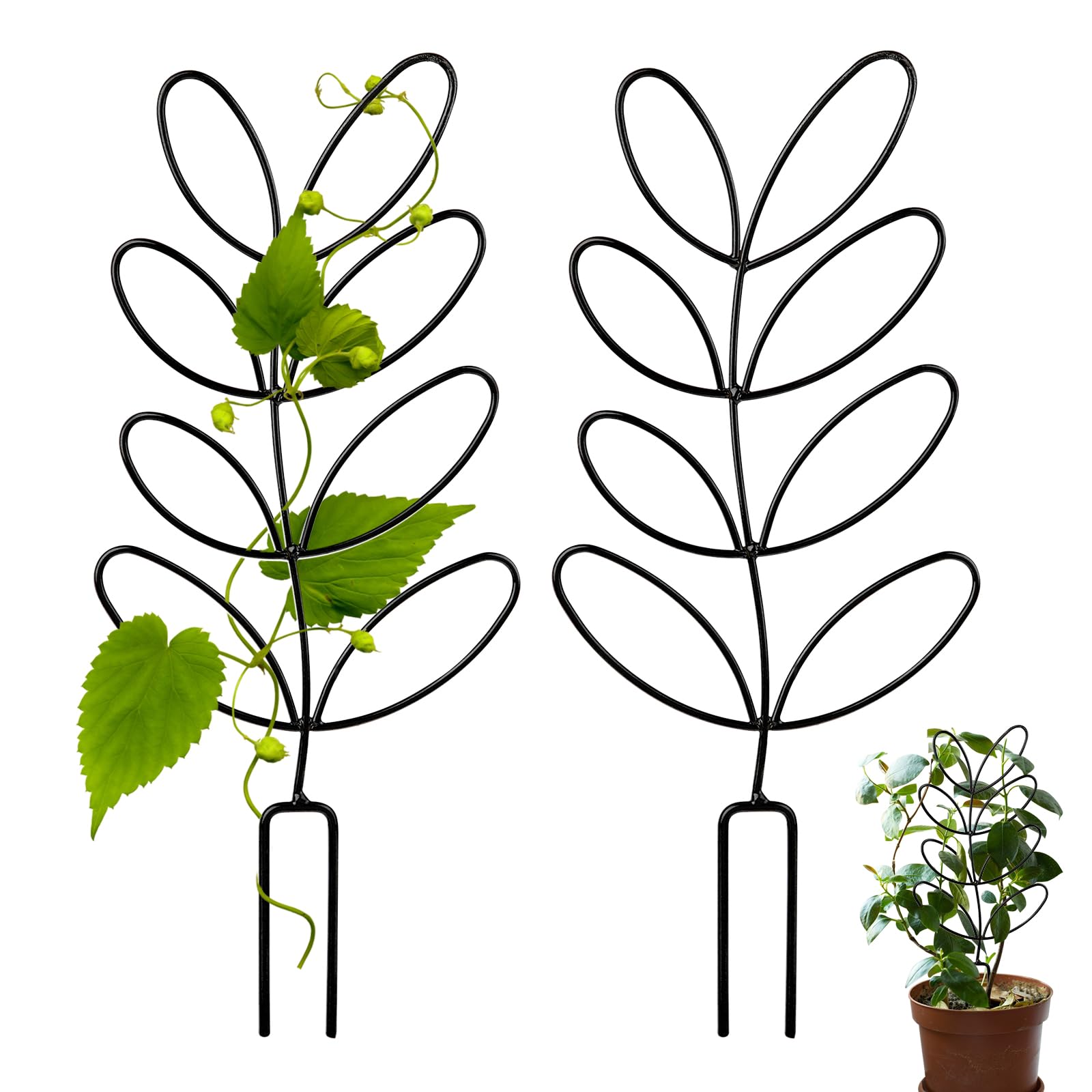 Metal Trellis for Climbing Plants Indoor, 2 Pack 12'' Small Leaf Shape Plant Climber Supports Mini Garden Trellis Potted Plant Stakes Houseplant Accessories for Hoya Vines, Pothos, Flower, Monstera