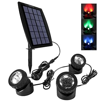 Ankway LED Teichbeleuchtung Solar Solarspots Unterwasserstrahler Wasserdicht IP68 Licht Sensor mit Drei Spots für Teich or Garten- Rot, Grün und Blau