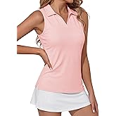 TACVASEN Womens Golf Shirt Sleeveless UPF 50+ Polo Shirts Collared Tennis Tops V Neck Athletic Workout Tank Quick Dry