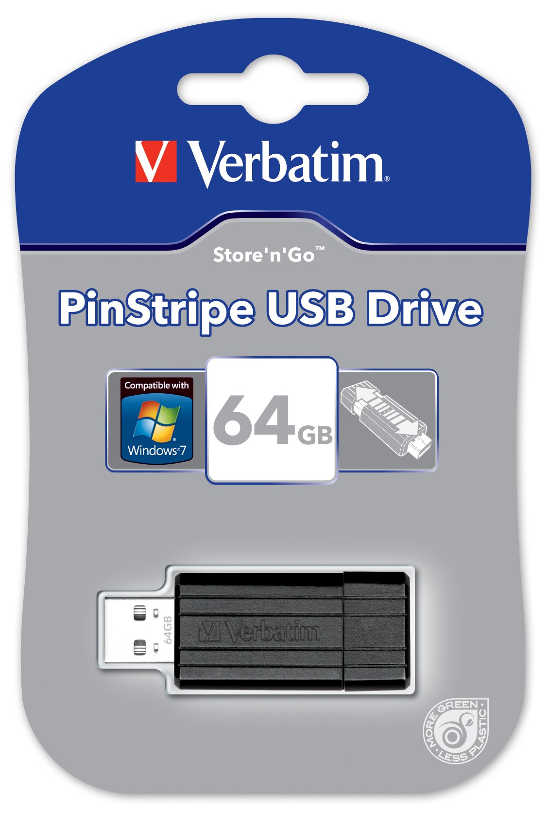 Verbatim 64GB PinStripe USB 2.0 Flash Drive, Black 49065