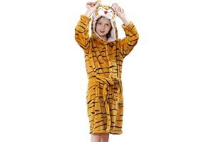 MICHLEY Unisex Boys Girls Hooded Bathrobe Soft Fuzzy Toddler Cartoon Robe Animal Plush Sleepwear for Kids 3-13 Years