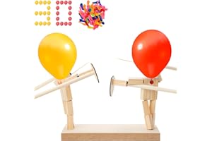 LOHCA Balloon Bamboo Man Battle Game Assembled - Whack a Balloon Game Toy for 2 Player - Wooden Handmade Fencing Puppet - 30 Pcs Balloon