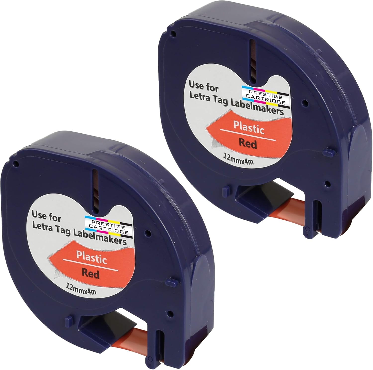 Prestige Cartridge 2 x Compatible Plastic Tapes 91203 S0721680 S0721630 Black on Red (12mm x 4m) Replacement for Dymo LetraTag LT110T
