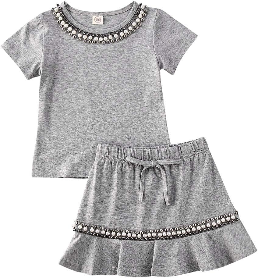 Toddler Baby Girl Clothes Short Sleeve T-Shirt Tops Mini Skirt Spring Summer Fall Fashion Outfit 2Pcs Set